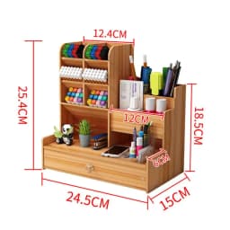 Wooden Pen Pencil Storage Holder Organizer Office Study Desk Tidy Caserack Shelf - Thumbnail 3