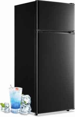 DEMULLER 4.5 Cu.ft Small Refrigerator Mini Fridge with Double Door 3 Removable Glass Shelves Black - Thumbnail 1