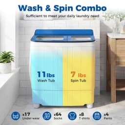 Costway 18 lbs Mini Laundry Machine with 11 LBS Washer&7 LBS Spinner Combo, Twin Tub Washer Blue & White - Thumbnail 5