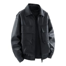 RYDCOT Mens Matte Leather PU Jacket Classic Vintage Style Leather Jackets for Men Long Sleeved Lapel Top Black - Thumbnail 1