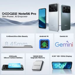 DOOGEE Note 56 Pro Android 16 Phone with Gemimi AI,32GB+128GB/2TB Unlocked Android Phones,6150mAh Battery,6.56''HD+90Hz IPS,Dual SIM Octa Core Cell Phone,Dual Camera/8.45mm Ultra-Slim/NFC/OTG/Face ID - Thumbnail 4