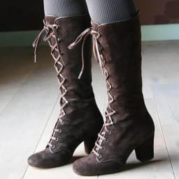 FRSASU Women Boots ,Women Boots Shoes Thick Low-Heeled Boots Plus Size Mid Calf Lace Up Boots - Thumbnail 2