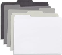 100 File Folders, Letter Size, 1/3 Cut Tab, Grayscale | Gray, black and white assortment, durable 11pt paper, 1/3 cut assorted tabs, color coded home - Thumbnail 2