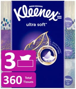 Kleenex Ultra Soft Facial Tissues, 3 Flat Boxes (360 Total Tissues) - Thumbnail 1