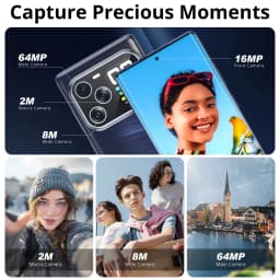 W & O Unlocked Android 14 Smartphone, 6.67"Curved Screen 4G Dual SIM Cell Phone with 1.75" Secondary Screen, 8GB+256GB Expandable 2TB, 64MP Triple Camera, 5000mAh Battery (Blue) - Thumbnail 3