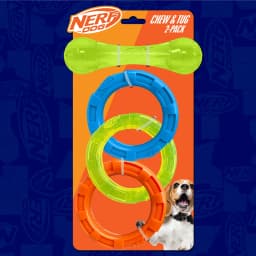 Nerf Dog Chew & Tug Toys 2 Pack, Chew Stick and 3-Ring Tug Toy - Thumbnail 6