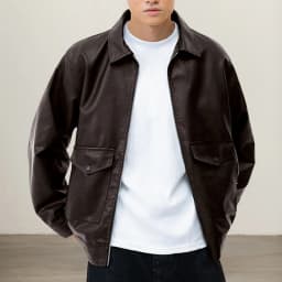 FYEGRE Men's Versatile Slim Fit Motorcycle Leather Jacket For And All Day Comfortable Wear Coffee M - Thumbnail 2