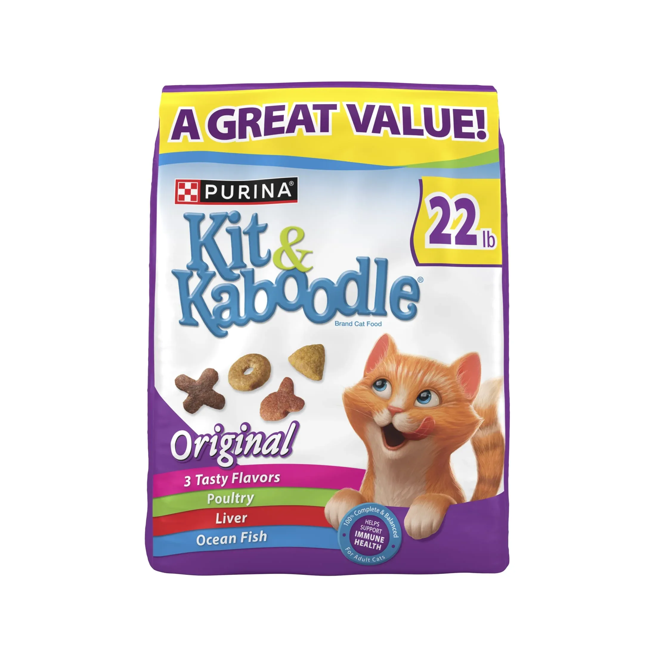 Purina Kit and Kaboodle Dry Cat Food Original Poultry, Liver and Ocean Fish Flavors, 22 lb. Bag