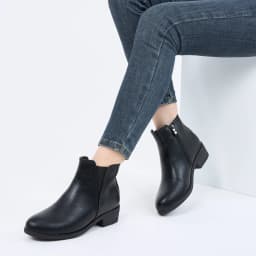 Ecetana Women's Ankle Boots Low Heel Round Toe Chunky Short Booties with Side Zipper - Thumbnail 6