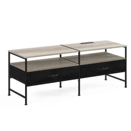 55"L Extended TV Cabinet Industrial TV Cabinet with Fabric for Living Room, Bedroom with Charging Stake Gray - Thumbnail 1