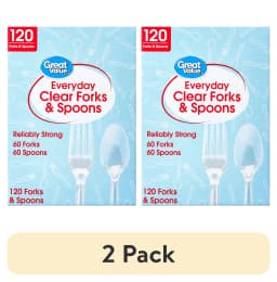 (2 pack) Great Value Clear Plastic Fork and Spoon Combo, 120 Count - Thumbnail 1