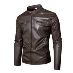 Men's PU Leather Jacket Light Business Jacket Zipper Cardigan Fake Pocket Decoration - Thumbnail 7
