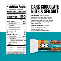 KIND ZERO Added Sugar Bars, Keto Friendly Snacks, Dark Chocolate Nuts and Sea Salt, 6.2oz Box 10 Count - Thumbnail 2