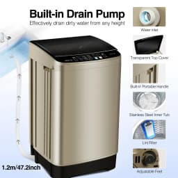 GGTB Portable Washing Machine for Apartments, 20 lbs Full Automatic Clothes Washer Machine,1.9 Cu.ft Top Load Washer with 10 Wash Programs/8 Water - Thumbnail 4