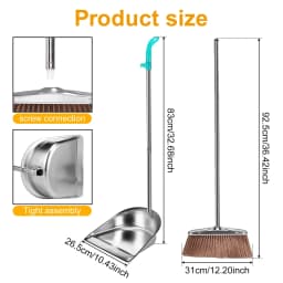 Broom and Dustpan Set with Long Handle Heavy Duty Stainless Steel Dustpan with Broom Space Saving Broom Dustpan Combo Sweeper and Dustpan Set - Thumbnail 4