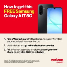 Verizon Prepaid Samsung Galaxy A17, 5G, 128GB, Black - Prepaid Smartphone [Locked to Verizon Prepaid] - Thumbnail 3