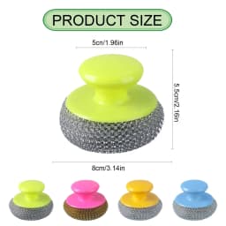 1 Pc Steel Wool Scrubber with Removable Handle, Heavy Duty Metal Wool Scrubbers, Multiuse Stainless Steel Scouring Pad, Kitchen Cleaning Brush - Thumbnail 2