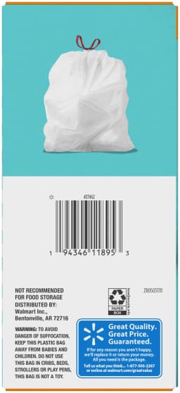 Great Value 4-Gallon Small Drawstring Trash Bags, 40 Bags - Thumbnail 4