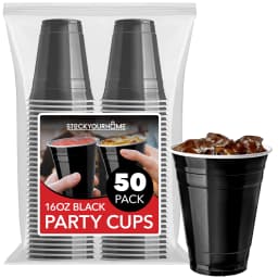 Stock Your Home Black Plastic Cups Disposable, 16oz (50 Count) Heavy-Duty, Large Party Cup Pack Bulk Pack for Drinking Punch, Soda, Wine, Beer, 4th - Thumbnail 1