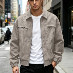 Men's Faux Suede Leather Bomber Jacket Classic Racer Biker Motorcycle Outerwear Casual Coat Fall Winter Coat Work and Daily Wear - Thumbnail 2
