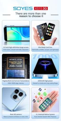 SOYES XS15 Android 8.1 2GB RAM 16GB ROM Ultra-thin 3 Inch Dual SIM Smart Phone, Blue - Thumbnail 3