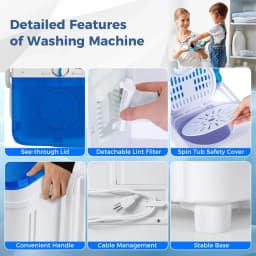 GVN Space Saving Full-Automatic Washer,Washing Machine,17.6 lbs Portable Washing Machine with Drain Pump-Blue - Thumbnail 4