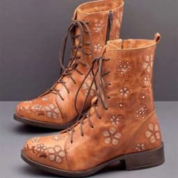 Fesfesfes Black Platform Boots for Women Printed Embroidered Boots Over Feet Round Toe Chunky Ankle Boots 8(39) - Thumbnail 4