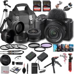 Sony ZV-E10 II Mirrorless Camera with 16-50mm Lens, 128GB Extreem Speed Memory,.43 Wide Angle & 2X Lenses, Case, Tripod, Filters, Grip,Spare Battery - Thumbnail 1