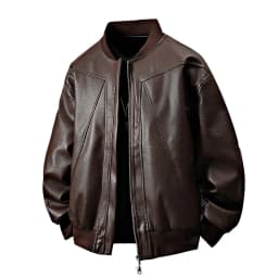 RYDCOT Men's Faux Leather Jacket Stand Collar Motorcycle Leather Jackets Casual Windproof Lightweight Zip up Biker Coat Brown - Thumbnail 1