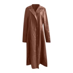 Mens Long Faux Leather Jacket Notched Lapel Mid Length Vintage Style Motorcycle Leather Jacket Overcoat for Men (Medium, Brown) - Thumbnail 3