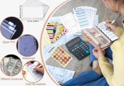 Money Saving Binder with Cash Envelopes, Including Zipper PVC Pockets, Cash Envelopes, Stickers and Pen - Thumbnail 5