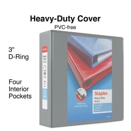 Staples Heavy-Duty 3-Inch D 3-Ring View Binder Gray (26368) 976043 - Thumbnail 2