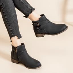 Women's Ankle Boots - Classic Side Zip, Cover with Buckle Strap, Comfortable Platform, Round Toe, Low Chunky Heel Comfort Slip On Fashion Black Boots. - Thumbnail 4