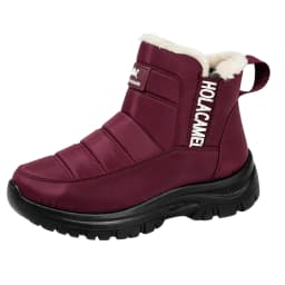 Women's High Top Slip On Boots Water Resistant Quilted Plush Fleece Lined Pull Tab Rugged Anti-Slip Thick Sole for Snowfield Cold Weather Daily Walks, Snow Boots for Women Wine 5.5 - Thumbnail 2