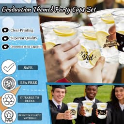 50 Pack Graduation Decorations Class of 2026, 16 Oz Black and Gold Clear Plastic Cups Disposable Party Cups for Drinks 2026 School Grad Party Favors - Thumbnail 7