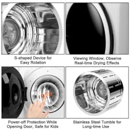 Costway 1700W Portable Clothes Dryer Electric Tumble Laundry Dryer Stainless Steel Tub 13.2 lbs /3.22 Cu.Ft - Thumbnail 6