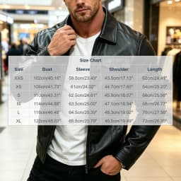 LEKWK Motorcycle Jacket for Men Faux Leather Full Zip up Biker Coat Classic Collared Outerwear with Flap Chest Pockets Windproof Apparel for Fall Winter Streetwear Black XL - Thumbnail 3