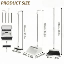 Michnild 3 in 1 Broom and Dustpan Set with Adjustable Push Broom Long Handle Floor Sweeping Outdoor Indoor Combo Home Kitchen - Thumbnail 2