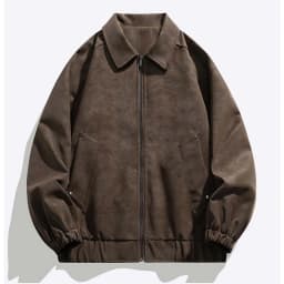 PiGOGI Men's Faux Leather Jacket Long Sleeve Casual Loose Solid Color Moto Biker Coat with Zipper Pockets for Streetwear Travel - Thumbnail 5