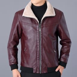 TMOYZQ Men's Leather Jackets Vintage Fleece Lined Winter Jackets Casual Fashion Zipped up Motorcycle Bomber Jacket Outerwear Slim Fit Coat - Thumbnail 1