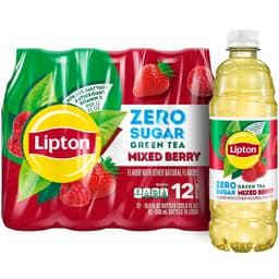 Lipton Green Tea Mixed Berry Zero Sugar Iced Tea, 16.9 fl oz, 12 Pack Bottles​ - Thumbnail 1