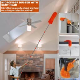 20+ Foot Reach High Ceiling Duster Kit & Window Cleaning Kit | 3-14 ft Telescopic Pole with Window Washer, Squeegee, Cobweb, Fan, and Feather Dusters - Thumbnail 6