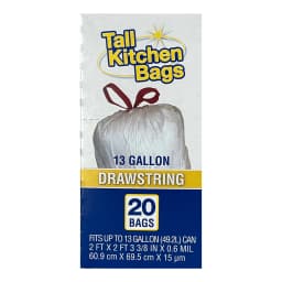Basic Kitchen Trash Bags, 13 Gallon, Drawstring, 20 Bags - Thumbnail 6