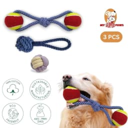 Pack of 3 Durable Rope Ball Toys for Dog Natural Tug Tough Durable Fetch Chew Teeth Interactive Play - Thumbnail 9