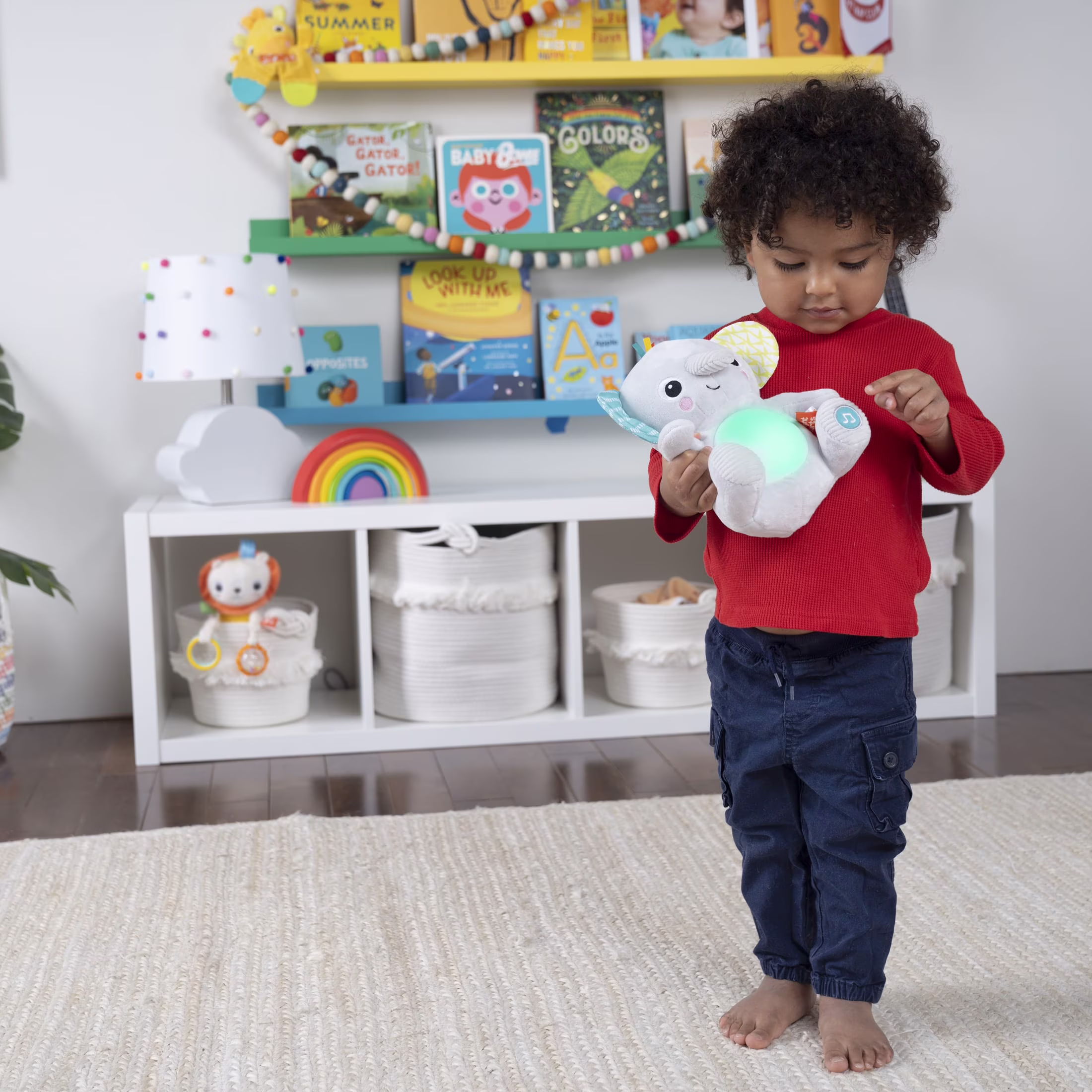 Bright Starts Hug-a-Bye Baby Elephant Stuffed Animal Dual-Mode Soft Toy Soother, Gray - Thumbnail 7
