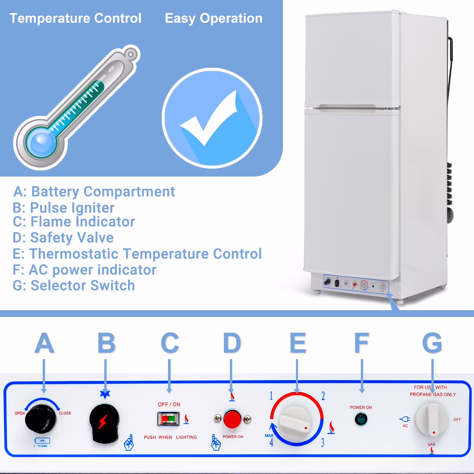 Smad 9.4 Cu ft 64 in*H Propane Refrigerator AC 110V Freezer Large Capacity Frigde Camper Motorhome - Thumbnail 2