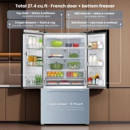 ICYBER BOOM 27.4 cu ft French Door Refrigerator, Bar Handle, Stainless Steel, Auto Defrost, Ice Maker & Water Filter, Dual Zone, Energy Efficient - Thumbnail 2