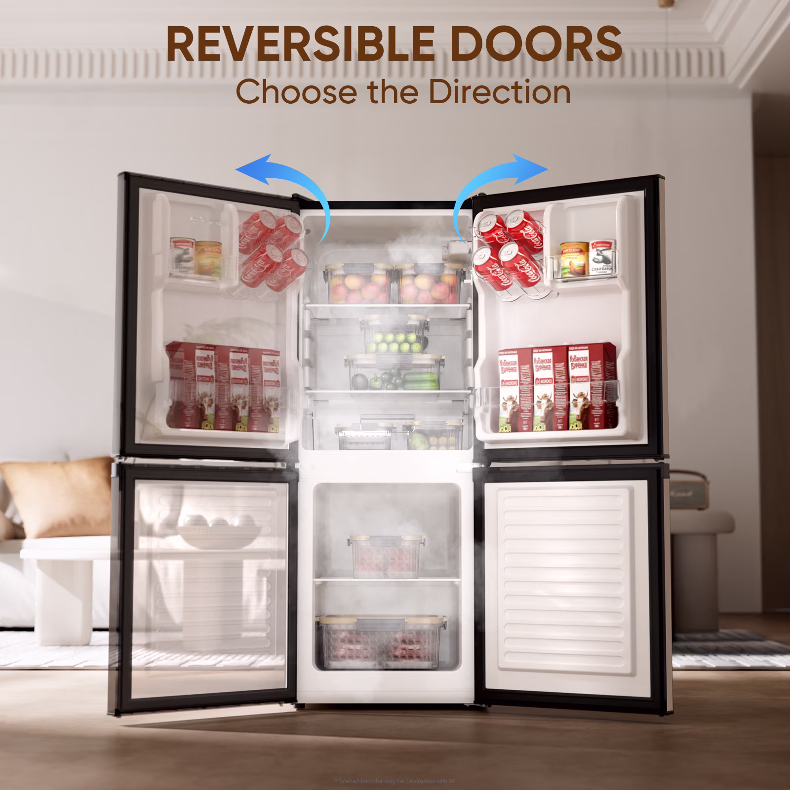 Upstreman 4.0 Cu.ft Mini Fridge with Freezer, 2 Door Compact Fridge Samll Bottom Freezer Refrigerators with 5 Settings Temperature, BM40 Stainless - Thumbnail 5