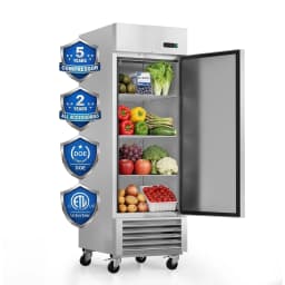 Commercial Refrigerator 27 Inch Wide 23 Cu.Ft Upright Single Door Stainless Steel Fridge with Auto Defrost Digital Control LED Lighting - Thumbnail 1