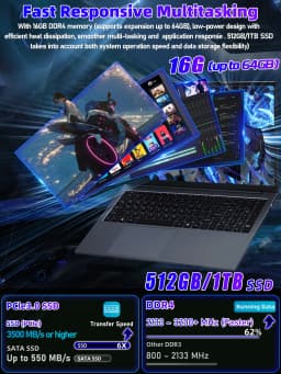 Rumtuk 17.3-inch Laptop,16GB DDR4 RAM,1T SSD,Quad-Core N150 (Beat N95 N5095) up to 3.6 GHz,FHD IPS Display,Backlit KB - Thumbnail 4